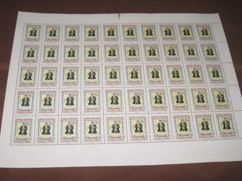 Portuguese India 1956 Rs.9 Affonso de Albuquerque Costume Sc 536 Full Sheet of 5