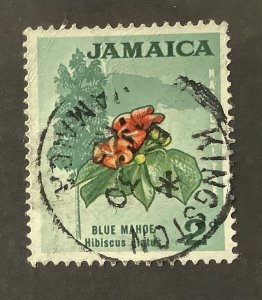 Jamaica 1964 Scott  219  used - 2p,  Blue Mahoe, national tree & map