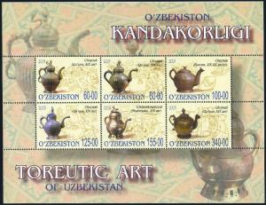 Uzbekistan 422 af sheet,MNH. Toreutic Art,2005.Teapots.