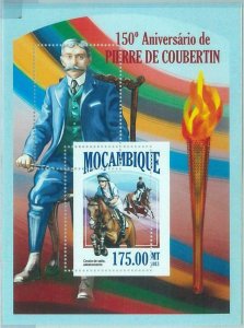 M1477 - MOZAMBIQUE,ERROR, 2013 MISSPERF SHEET: P. de Coubertin, Horses, Olympics