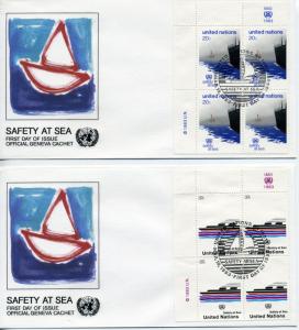 1983 United Nations NY Scott 394-395 First Day of Issue Blocks 4 Safety At Sea