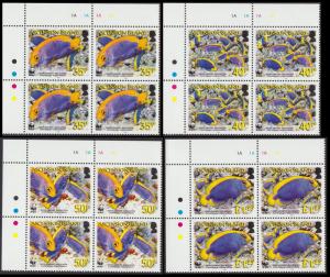 Ascension WWF Resplendent Angelfish 4 Top Left Corner Blocks SG#962-965