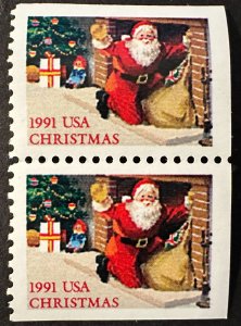 US #2584 Santa at Fireplace pair 29c 1991 Mint NH