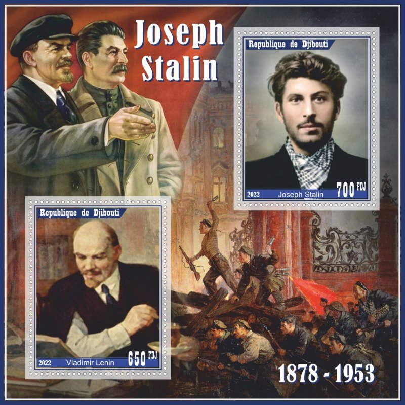 Stamps. Faamous People Joseph Stalin 2022 year Djibouti 1+1 sheet perforated