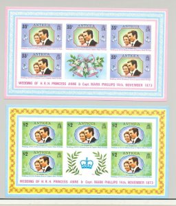 Antigua #321-322 Royal Wedding Princess Anne 2v M/S of 5 Imperf Proofs