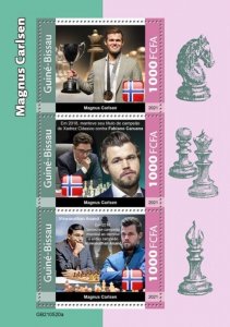 Guinea-Bissau - 2021 Magnus Carlsen - 3 Stamp Sheet - GB210520a