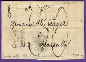 1824, Constantinople TURKEY to FRANCE, Disinfected, AUTRICHE PAR HUNINGUE Cachet