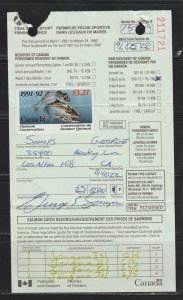 Canada Fishing License with 1991-2 Chinook Conservation Stamp