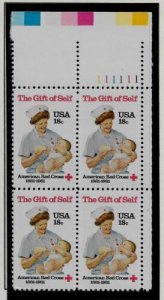 1981 Red Cross Plate Block of 4 18c Postage Stamps, Sc# 1910, MNH, OG