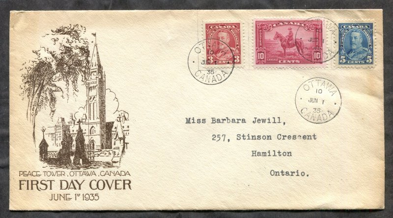 d372 - Canada 1935 FDC Cover. RCMP. Faulty on back