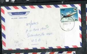 FIJI ISLANDS  COVER (P2112B) QEII 1984 40C AIRPLANE   A/M COVER BA TO USA 