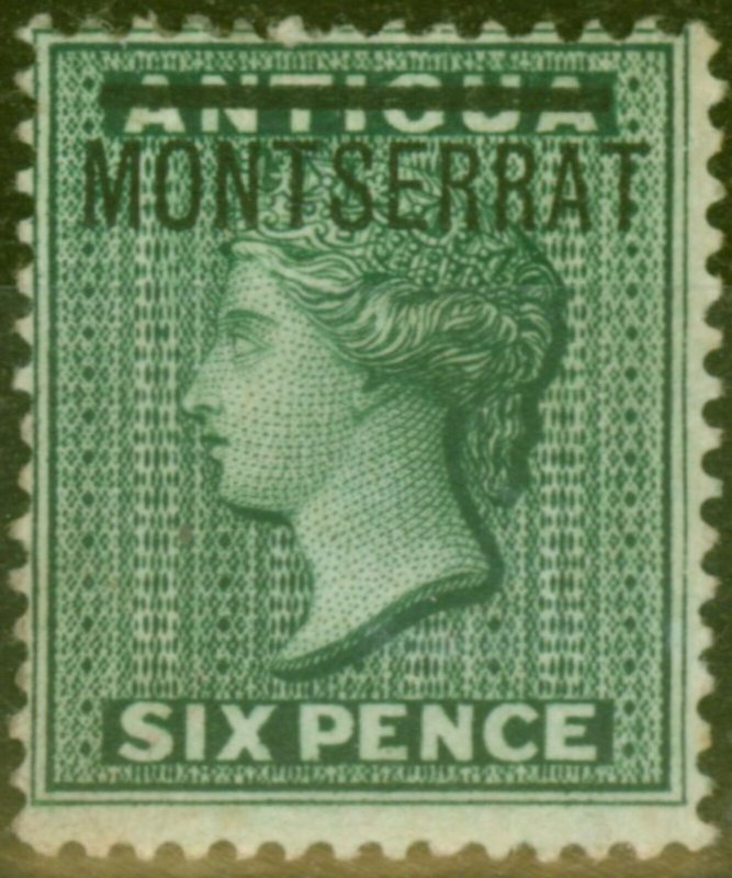 Montserrat 1876 6d Blue-Green SG3 Fine & Fresh Mtd Mint Brandon Certificate Rare