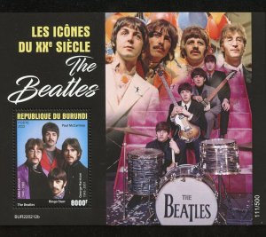BURUNDI  2022 ICONS OF THE 20th CENTURY THE BEATLES  S/SHEET  MINT NEVER HINGED