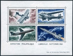 Gabon C10a, MNH. Mi Bl.1. PHILEXPO-1962. Development of Air Transport.Breguet 1,