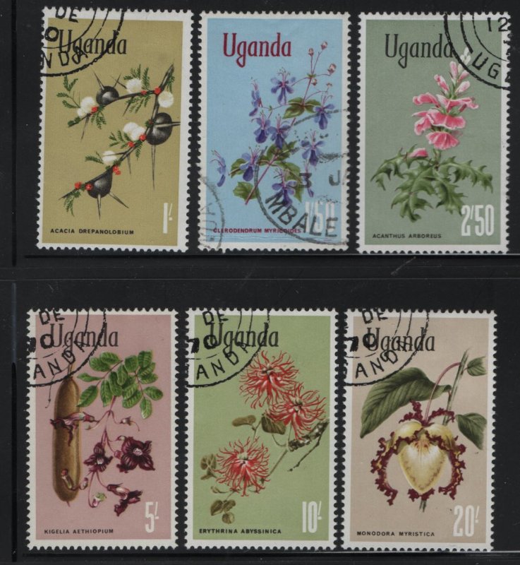 UGANDA  124-129, (6) SET,  USED, 1969 Flower type