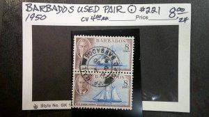 Barbados 1050 Scott# 221 USED pair with center cancel XF
