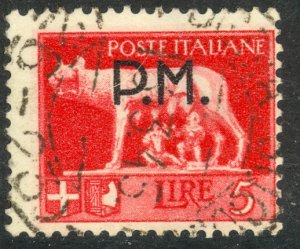 ITALY 1943 5L She Wolf Pictorial with PM Overprint Military Stamp Sc M12 VFU