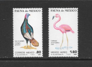 BIRDS - MEXICO #C632-3 FLAMINGO & TURKEY MNH