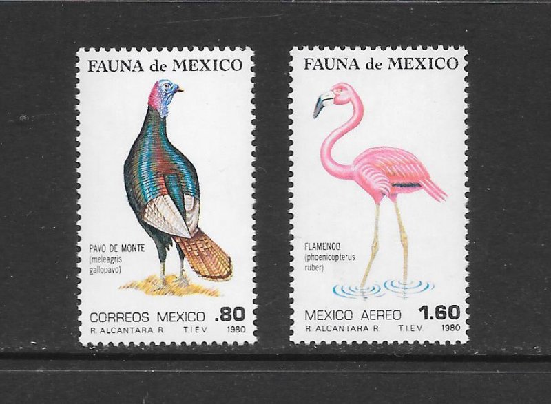 BIRDS - MEXICO #C632-3 FLAMINGO & TURKEY MNH