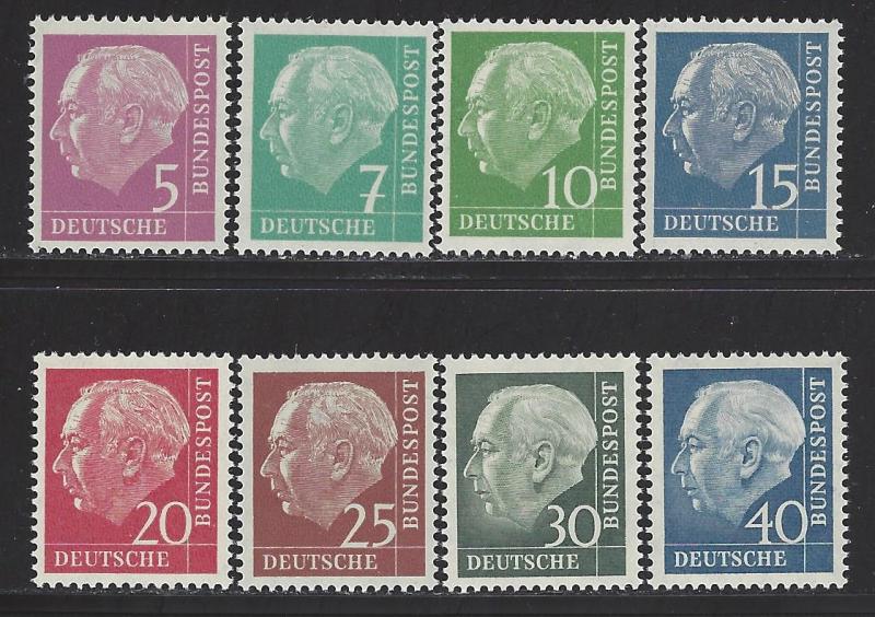 Germany Bund Scott# 704,706,708-711,755-756, mint nh,usual set on fluorescent p.