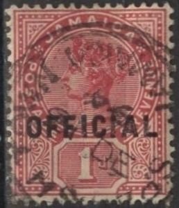 Jamaica O3 (used) 1p Victoria, car rose (1890-91)