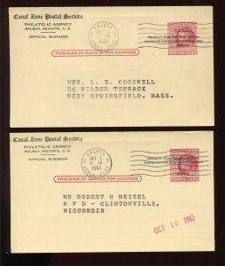 Canal Zone UX11 UPSS S19p & S19pa Matched Pair of Used O.B. Postal Cards LV4635