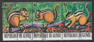 GUINEA 1977 4s PALM SQUIRRELS Se-tenant Strip of 3 Sc 756 CTO Used