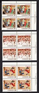 CHRISTMAS Paintings * Canada 1984 #1040-1042 UR Blocks of 4 MNH