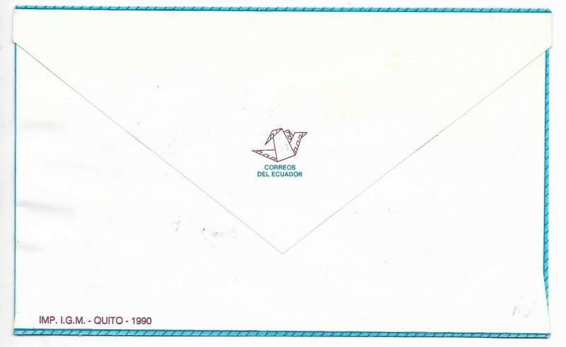 ECUADOR 1990 TOURISM CORPORATION 25 YEARS FAUNA PEOPLE BUILDINGS FDC COVER