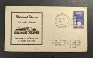 1939 SS Santa Clara Merchant Marine Sea Post Cover to Brooklyn New York