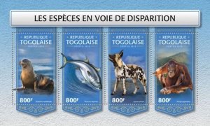 Togo - 2018 Endangered Species - 4 Stamp Sheet - TG18202a 