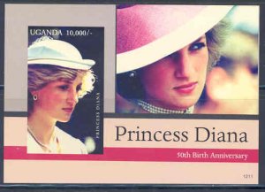 UGANDA  PRINCESS DIANA 50th BIRTH  ANNIVERSARY IMPERFORATED S/SHEET MINT NH