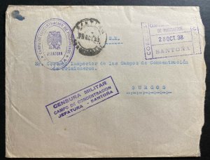 1938 Santoña Spain POW Camp Cover to Concentration KZ Camp Inspector Burgos