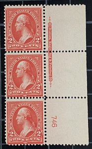 US Stamps-SC# 279B - 2 Cent - Plates Strip Of 3 - MOG NH - SCV = $85.00