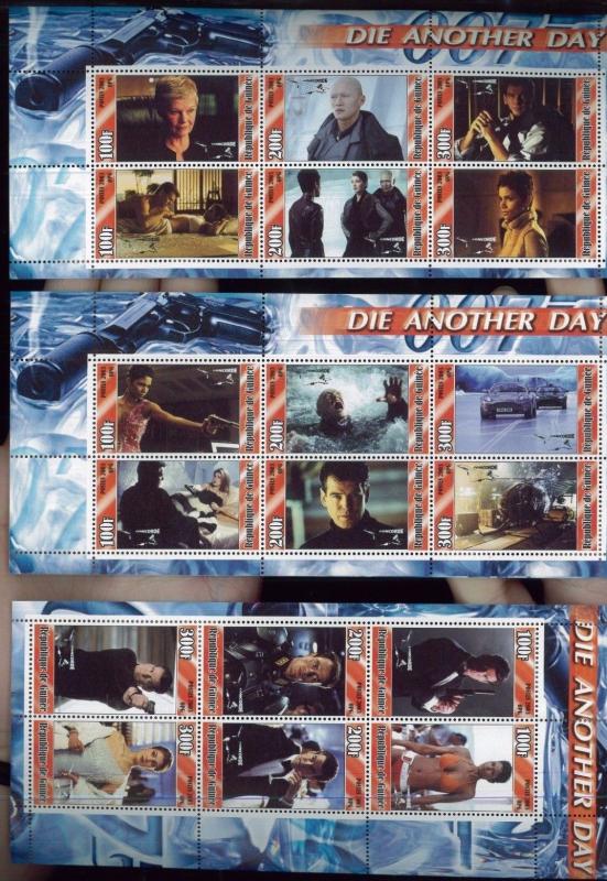 007 DIE ANOTHER DAY Souvenir Sheet Set x3 MNH - Guinea E83