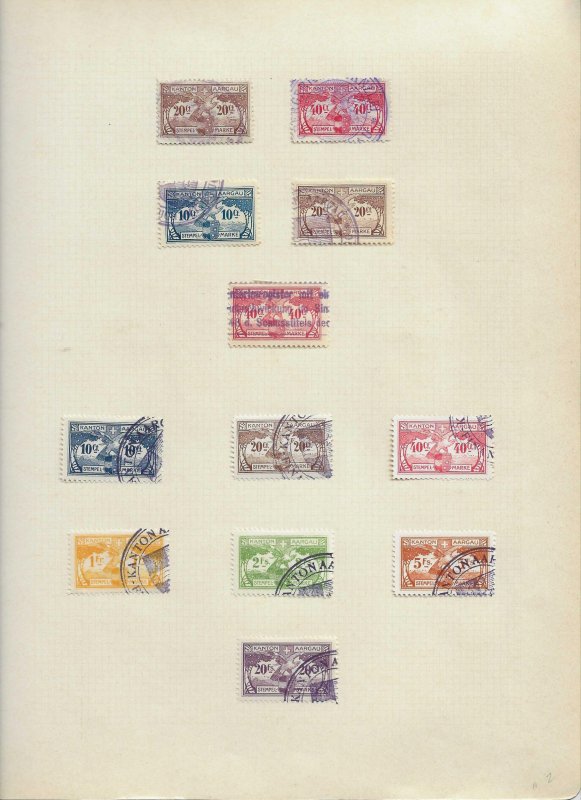 SWITZERLAND CANTON AARGAU REVENUE LOT - 12 PCS 1900'S STEMPEL MARKE - S2