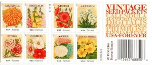 4754-4763 58c Vintage Seed Packets, Complete Booklet/20, Forever stamps, MNH