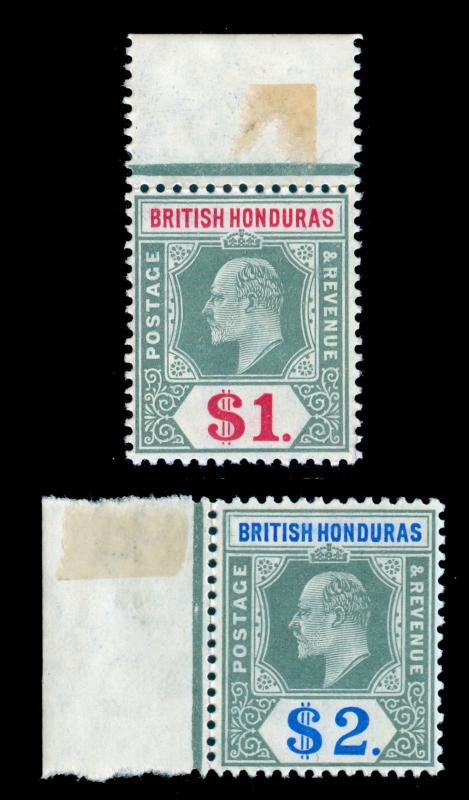 MOMEN: BRITISH HONDURAS SG#91-92 1907 MINT OG *NH* MARGIN COPY