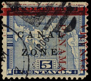 United States Possessions, Canal Zone #12var, 1904 5c blue, used single, stra...