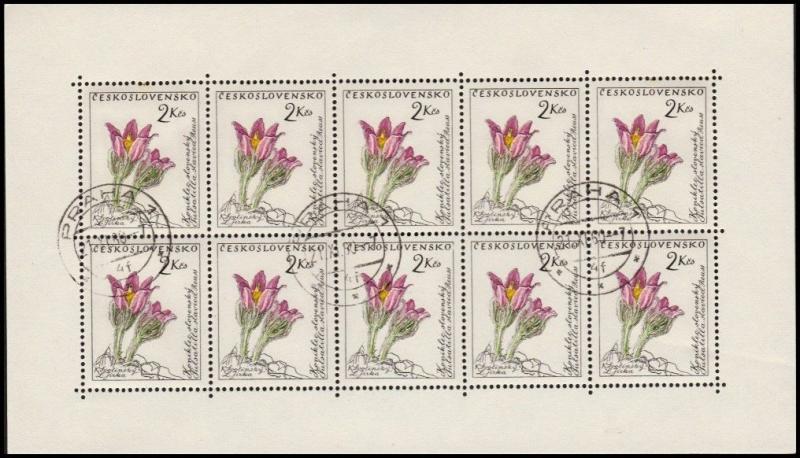 ✔️ CZECHOSLOVAKIA 1960 FLORA FLOWERS MINISHEET- MI. 1234/1239 (o) USED [CSB4A]