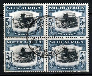 SOUTH AFRICA 1944 5/- Black & Blue-Green Rotogravure Block SG 64b VFU