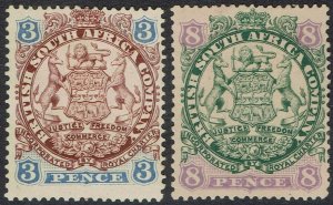 RHODESIA 1896 ARMS 3D AND 8D LIGHT SHADED LION
