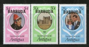 Antigua 1981 O/P Barbuda Diana & Charles Royal Wedding Sc 497-99 MNH # 108