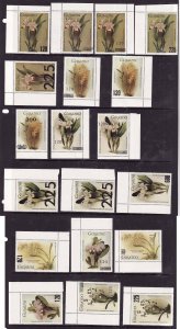 Guyana-Sc#1652-70 ex 1658- id9-unused NH set inc 1653a-Flowers-Orchids-1987-9-