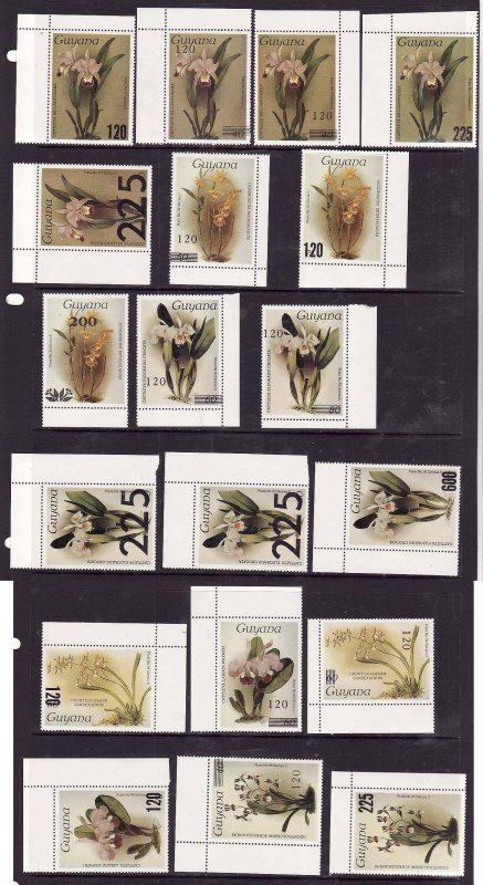 Guyana-Sc#1652-70 ex 1658- id9-unused NH set inc 1653a-Flowers-Orchids-1987-9-