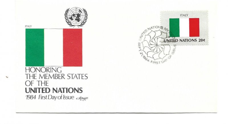 United Nations #428 Flag Series 1984, Italy, Artmaster, FDC