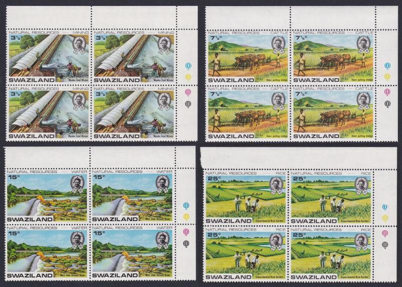 Swaziland Natural Resources 4v Corner Blocks of 4 SG#200-203 SC#199-202