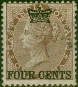Straits Settlements 1867 4c on 1a Deep Brown SG4 Fine LMM