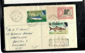 VIRGIN ISLANDS COVER (P1109B) 1968 QEII  FISH 2C+10C+8C REC  COVER TO ENGLAND 