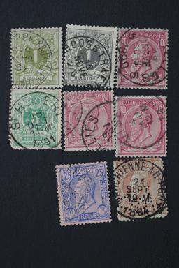 Belgium #49, 50, 51, 52, 53, 54 Set with Varieties 1884-85